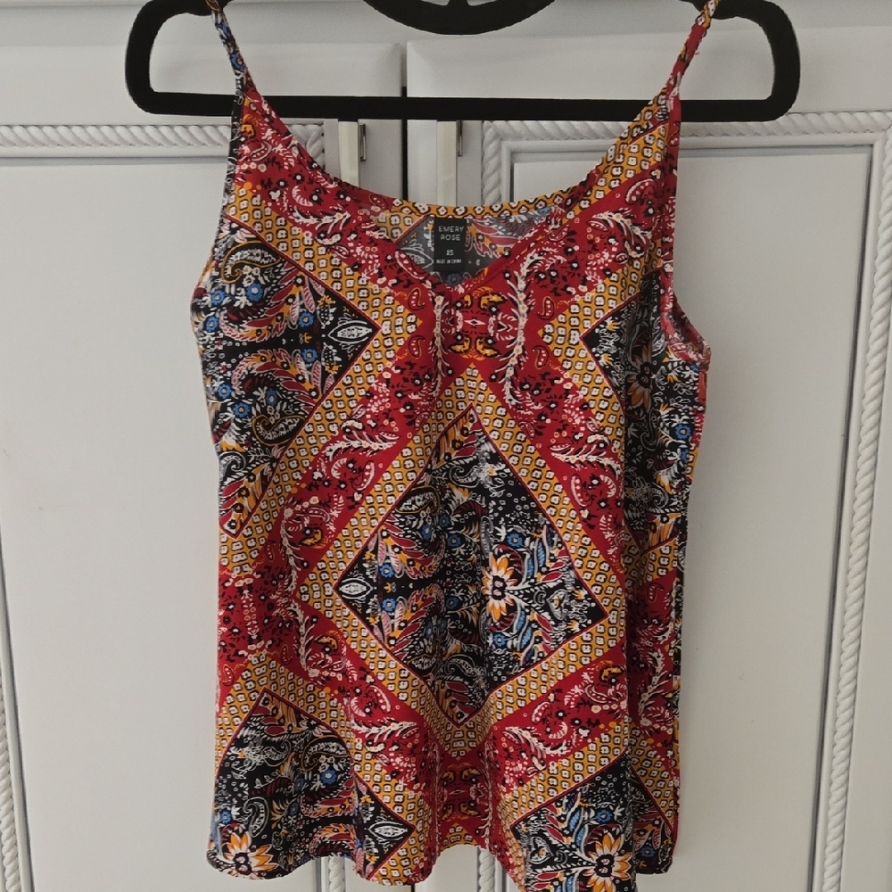 Red and Gold And Blue Camisole with Hankerchief Print